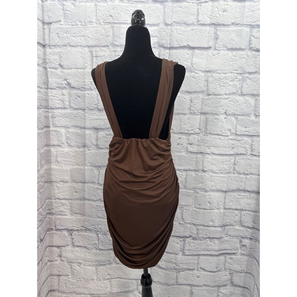 Shein Brown Rouched Bodicon Mini Dress XL - Picture 3 of 4